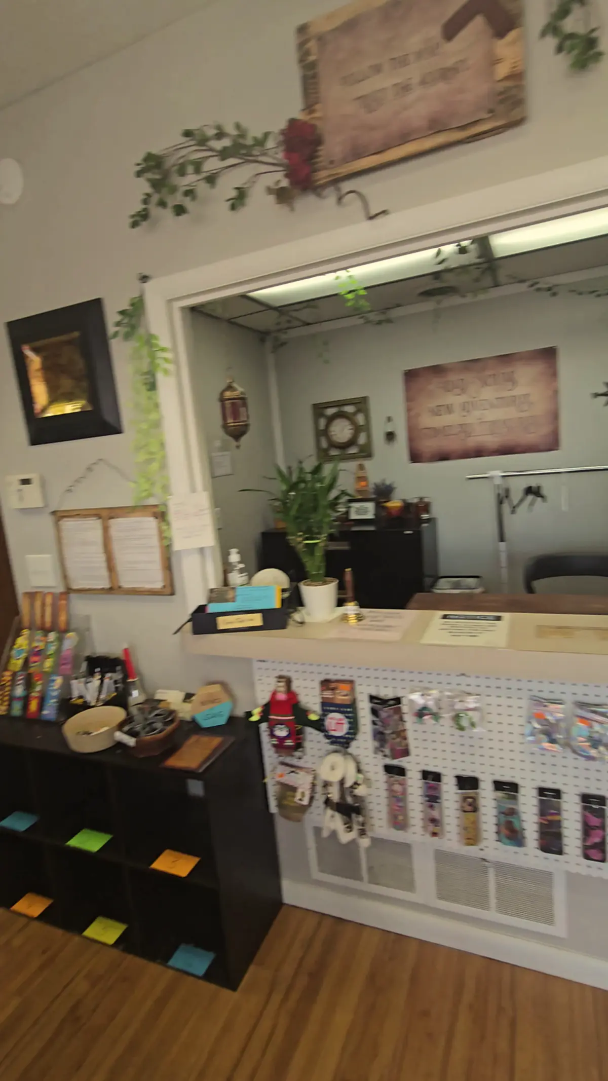 The checkout counter with jewelry and gift cards